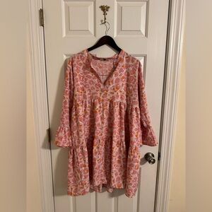Babydoll Leopard Print Dress Size Large Michelle McDowell Pink and Orange